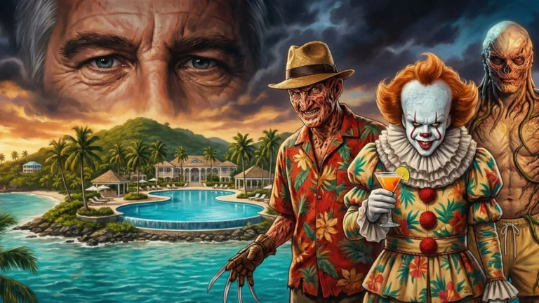 AI Parody Ad Puts Jeffrey Epstein on a ‘Island Paradise’ With Fictional Villains and Real Celebrities