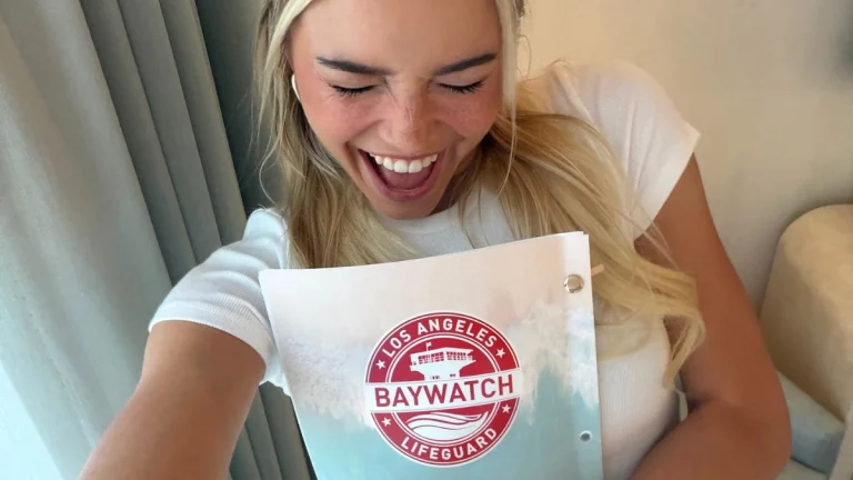 Livvy Dunne Steps Into Iconic ‘Baywatch’ Red Swimsuit for First Time While Filming