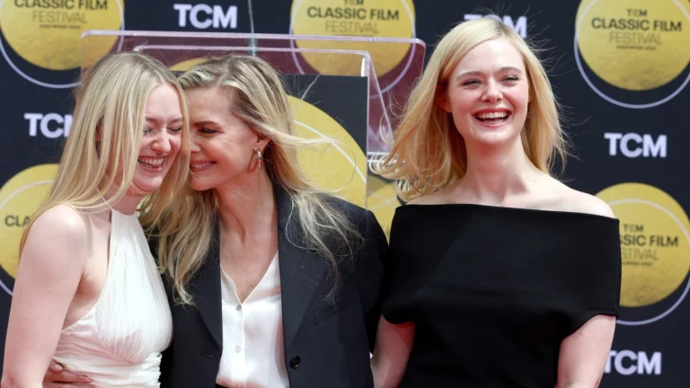 Michelle Pfeiffer (67) Catches up With Elle and Dakota Fanning While Premiering New Show